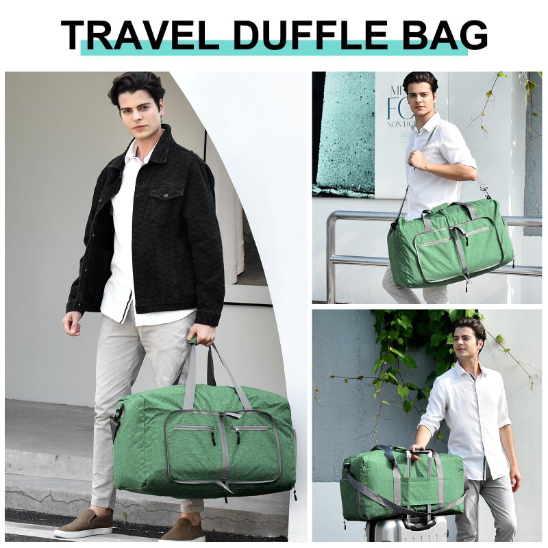 Dimayar 65L Travel Duffle Bag for Men Women - Foldable Duffel Bag with Shoes Compartment - Overnight Bags Waterproof & Tear Resistant(Forest Green) - Image 5